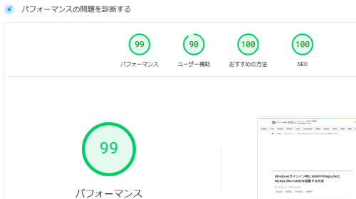 PageSpeed Insightsでパフォーマンス診断をで99点まで改善できた