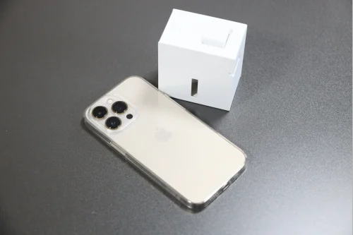 テプラ Lite LR30とiPhone 13 Prowp並べた様子