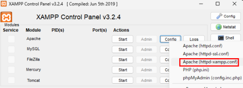 XAMPP Control PanelからCondifgボタンを押す